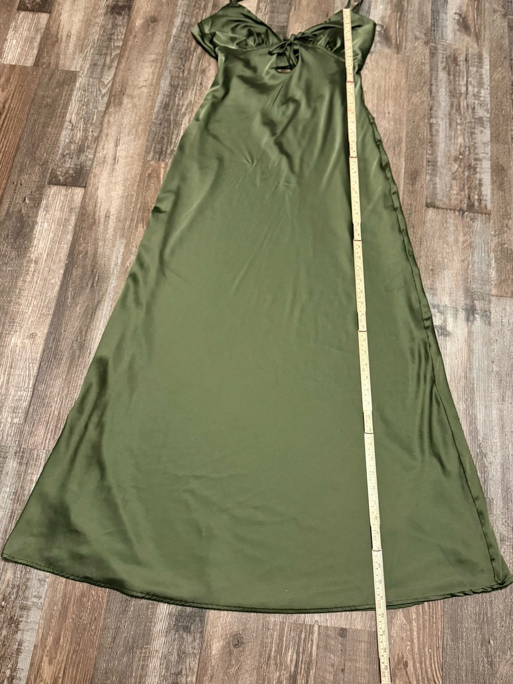 Peppermayo Flora Satin Maxi Dress NWT Size 4 Olive Green - Picture 7 of 12